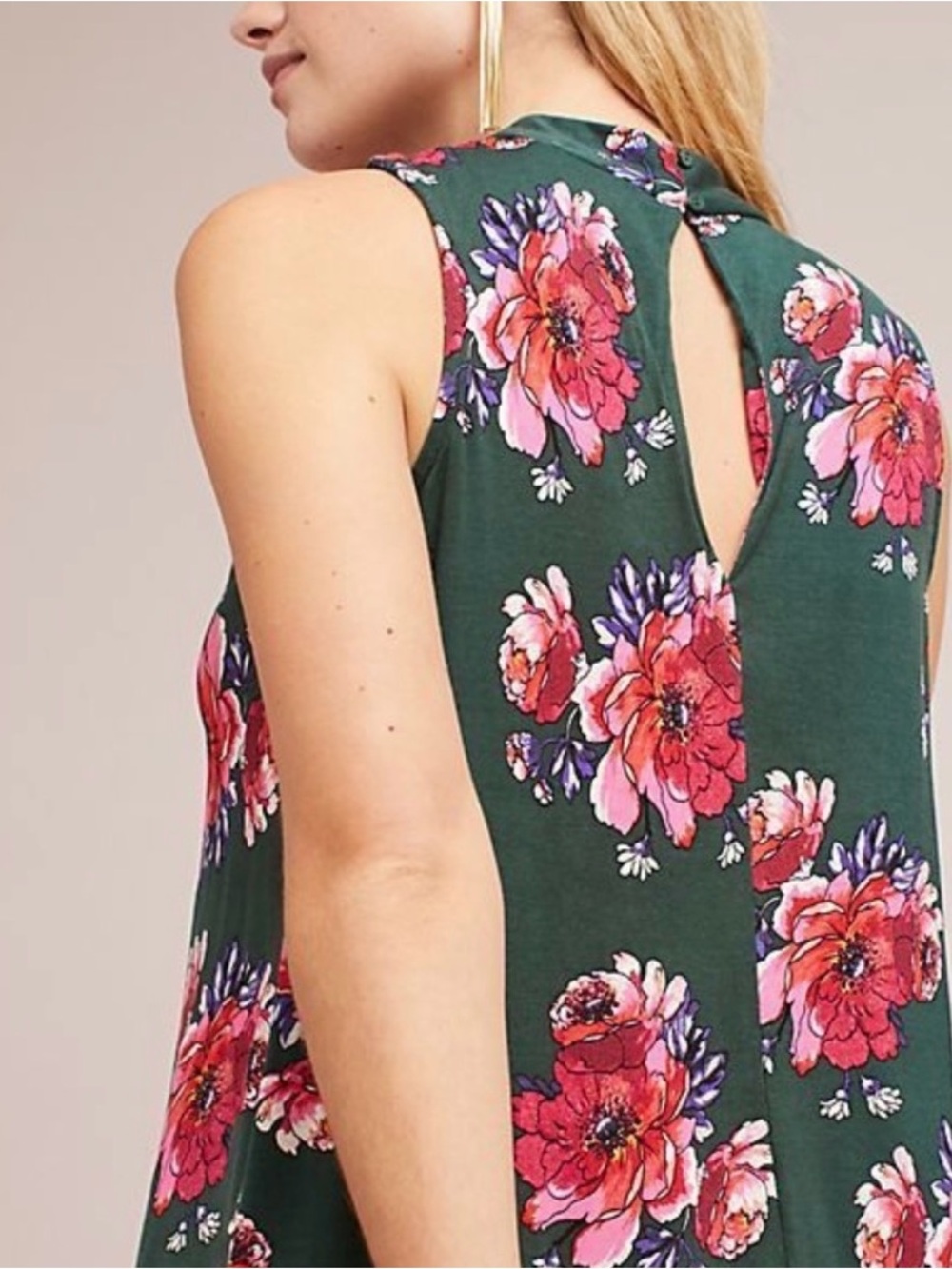 Vanessa Virginia Floral Tie-Neck Halter Camisole in Dark Green - Picture 6 of 6
